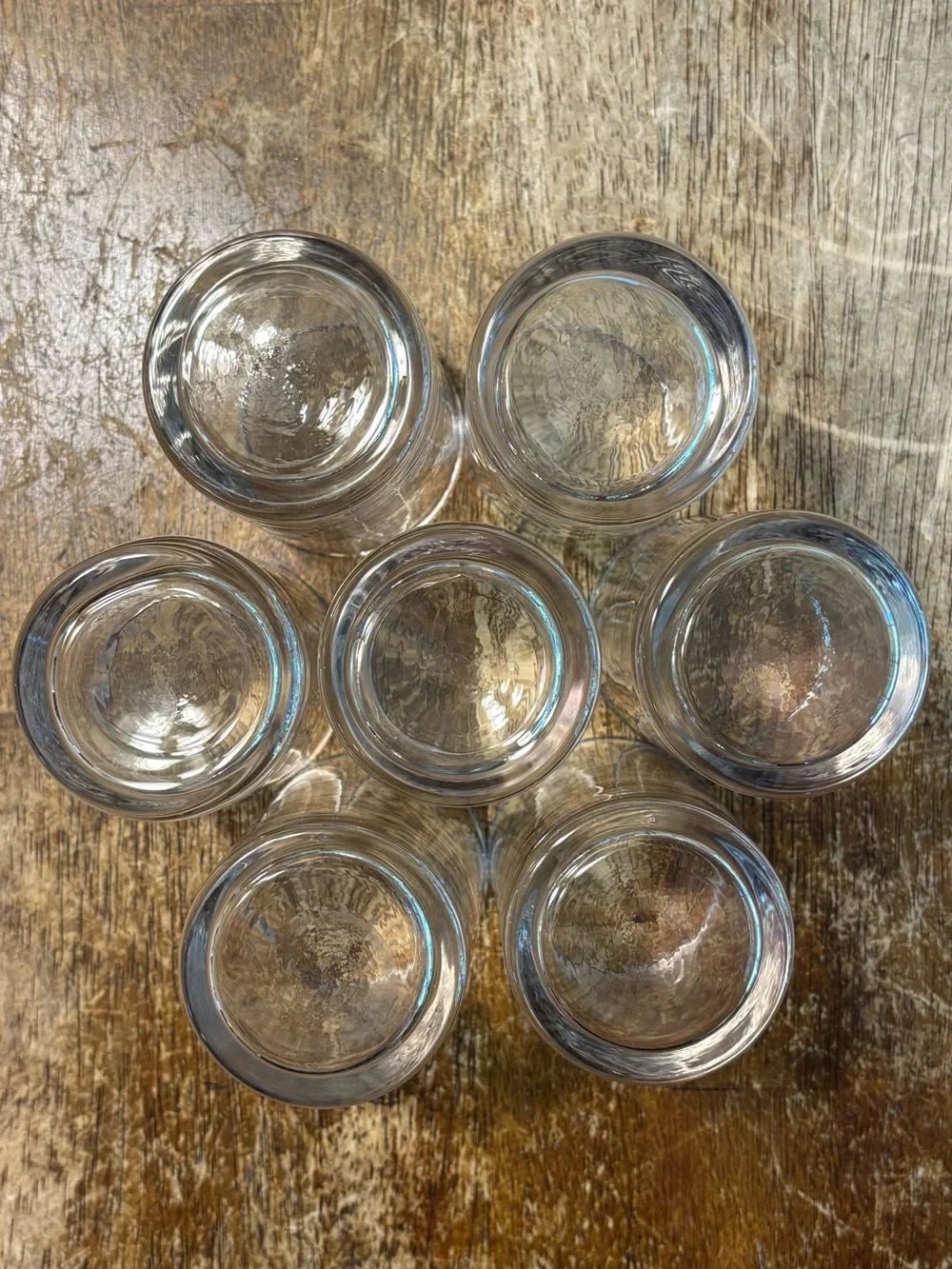 Set of 7 Clear Glass Juice Tumblers Highball Glasses Heavy Base MCM Style